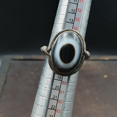 Antique Tibetan Luk Mik Eye Agate Stone 925 Sterling Silver Ring