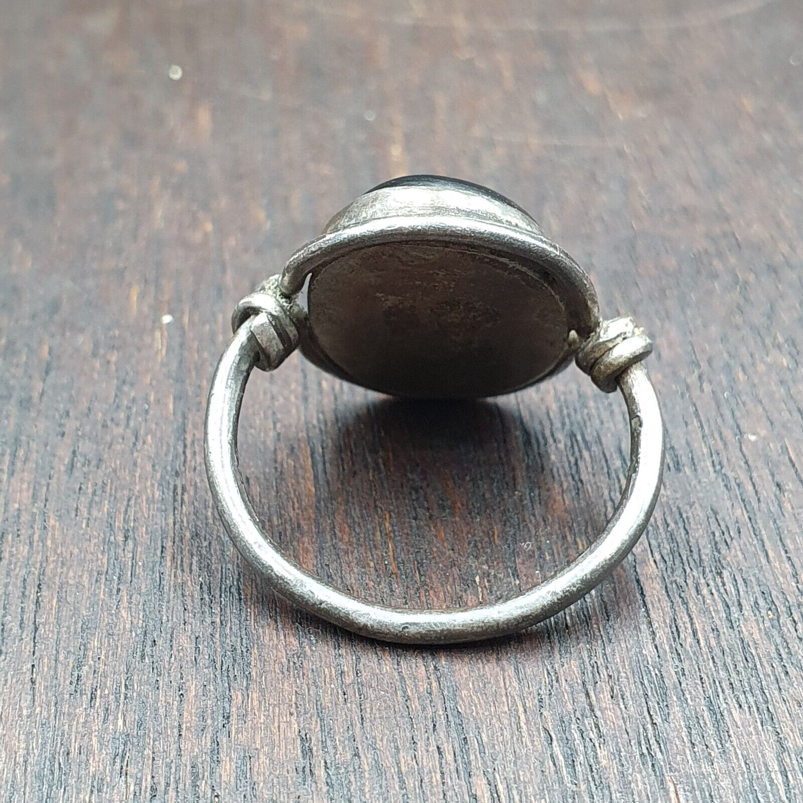 Antique Tibetan Luk Mik Eye Agate Stone 925 Sterling Silver Ring