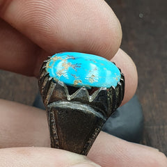 Antique Beautiful Natural Blue Turquoise 925 Sterling Silver Ring
