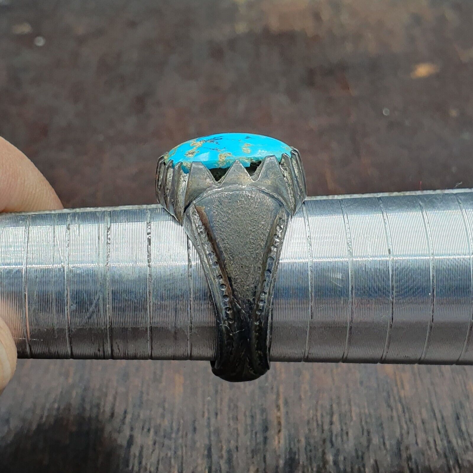 Antique Beautiful Natural Blue Turquoise 925 Sterling Silver Ring