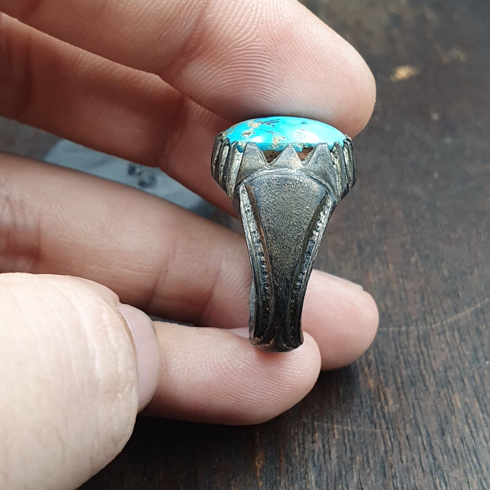 Antique Beautiful Natural Blue Turquoise 925 Sterling Silver Ring