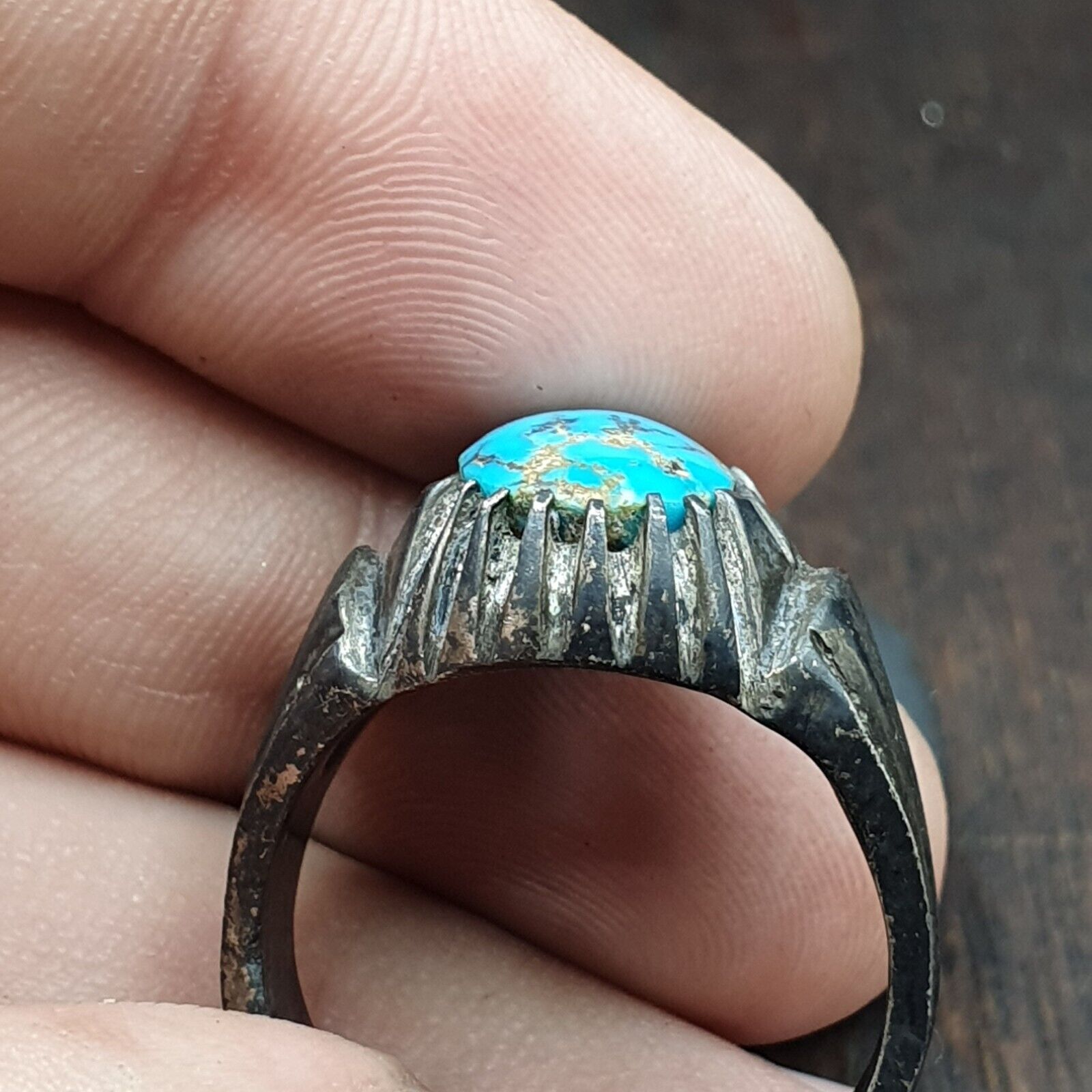 Antique Beautiful Natural Blue Turquoise 925 Sterling Silver Ring