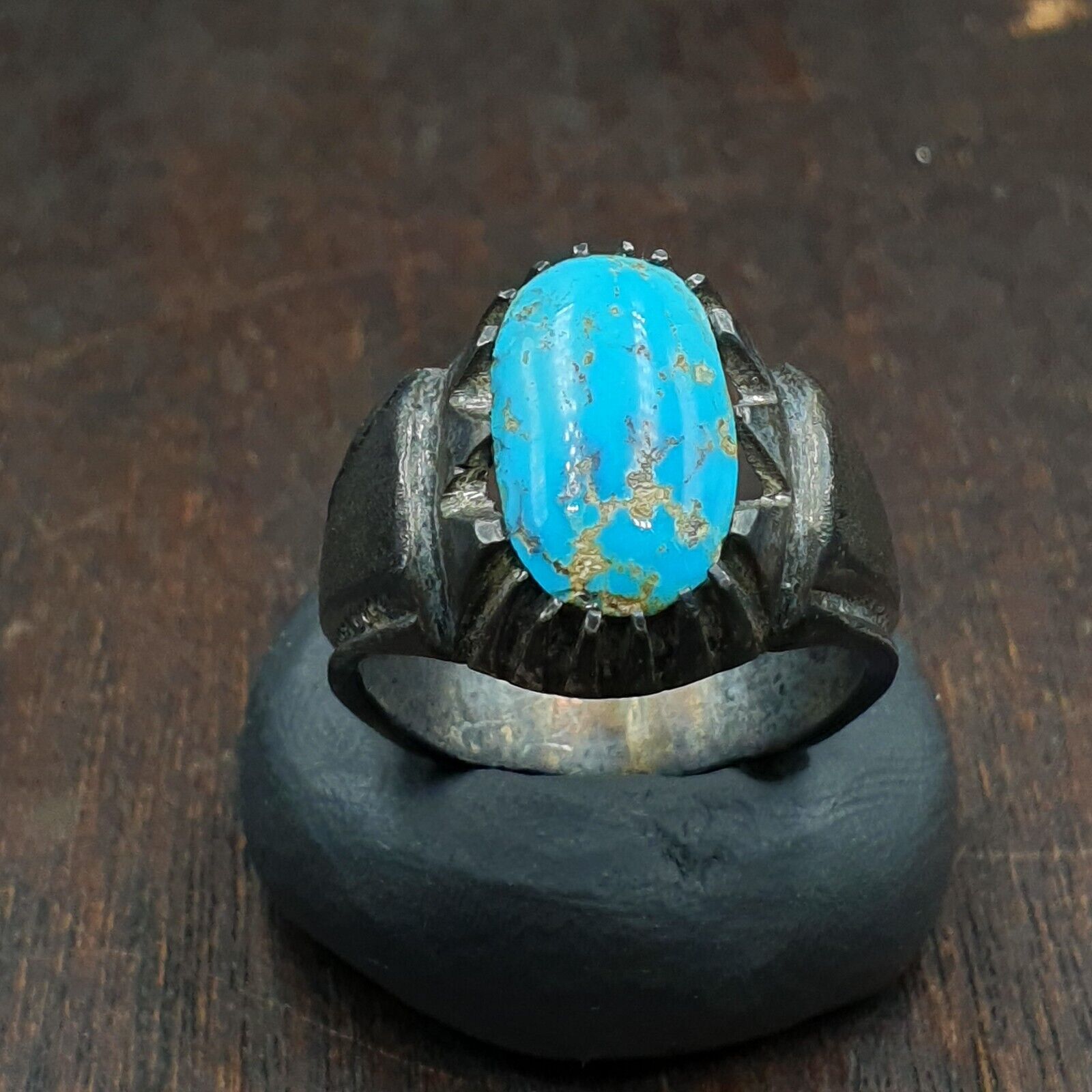 Antique Beautiful Natural Blue Turquoise 925 Sterling Silver Ring