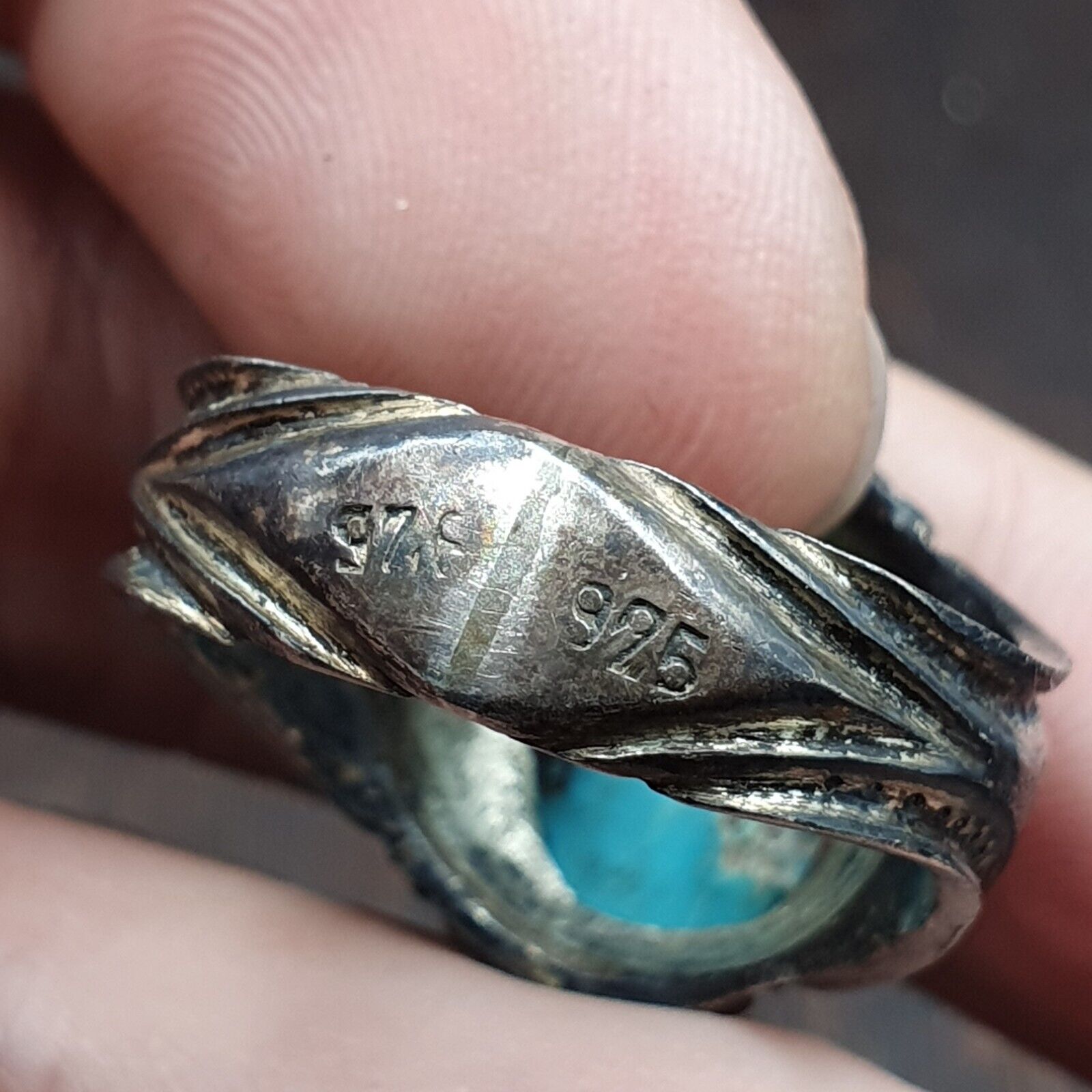Antique Beautiful Natural Blue Turquoise 925 Sterling Silver Ring