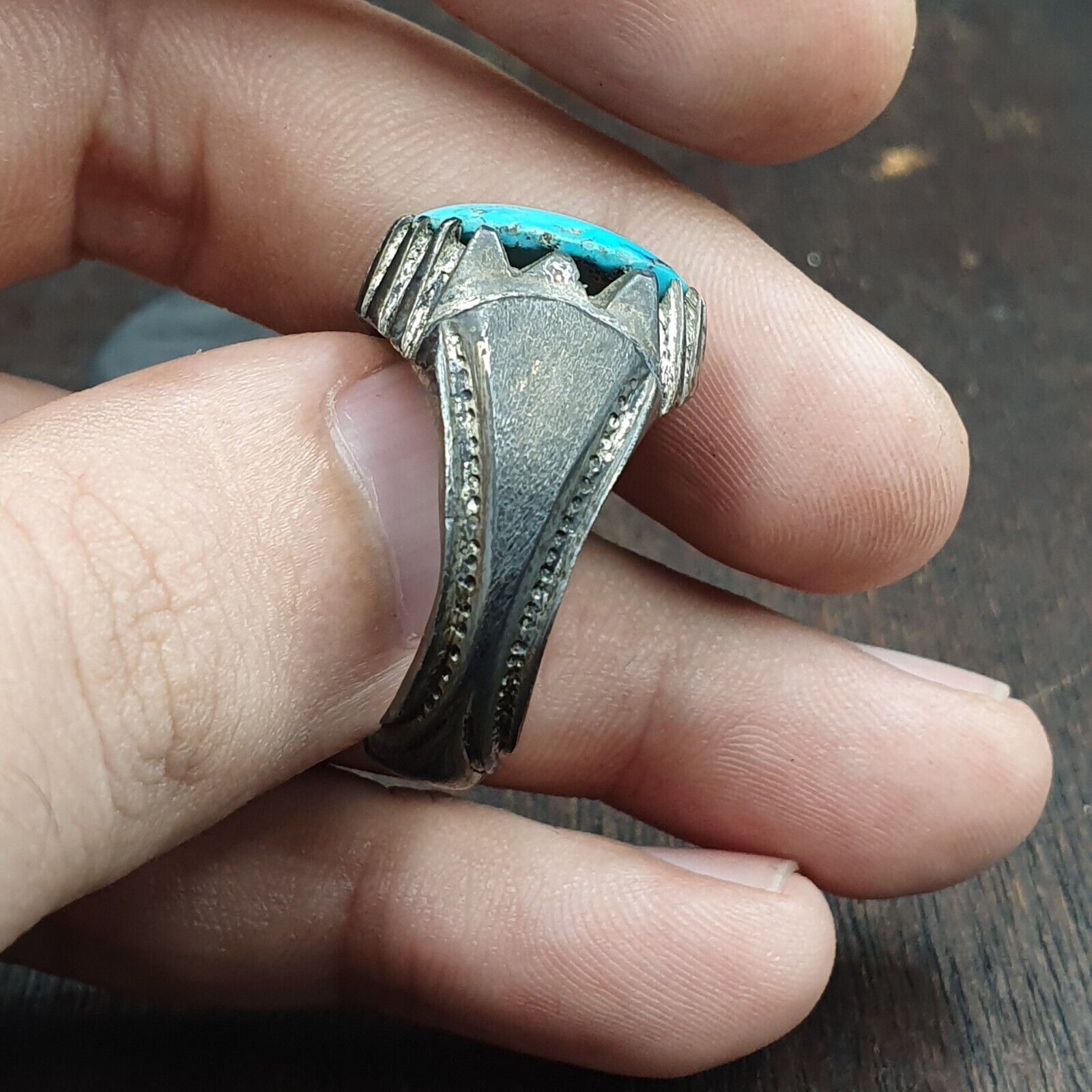 Antique Beautiful Natural Blue Turquoise 925 Sterling Silver Ring