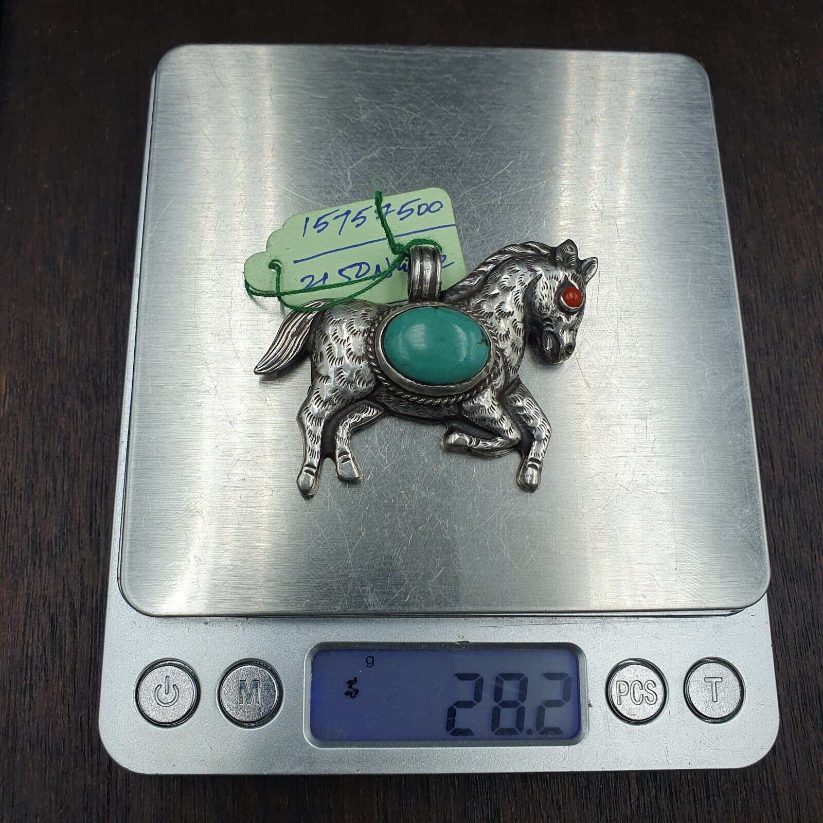 BIG MEN'S VINTAGE Natural Turquois 925 SILVER Horse Shape Pendant Necklace