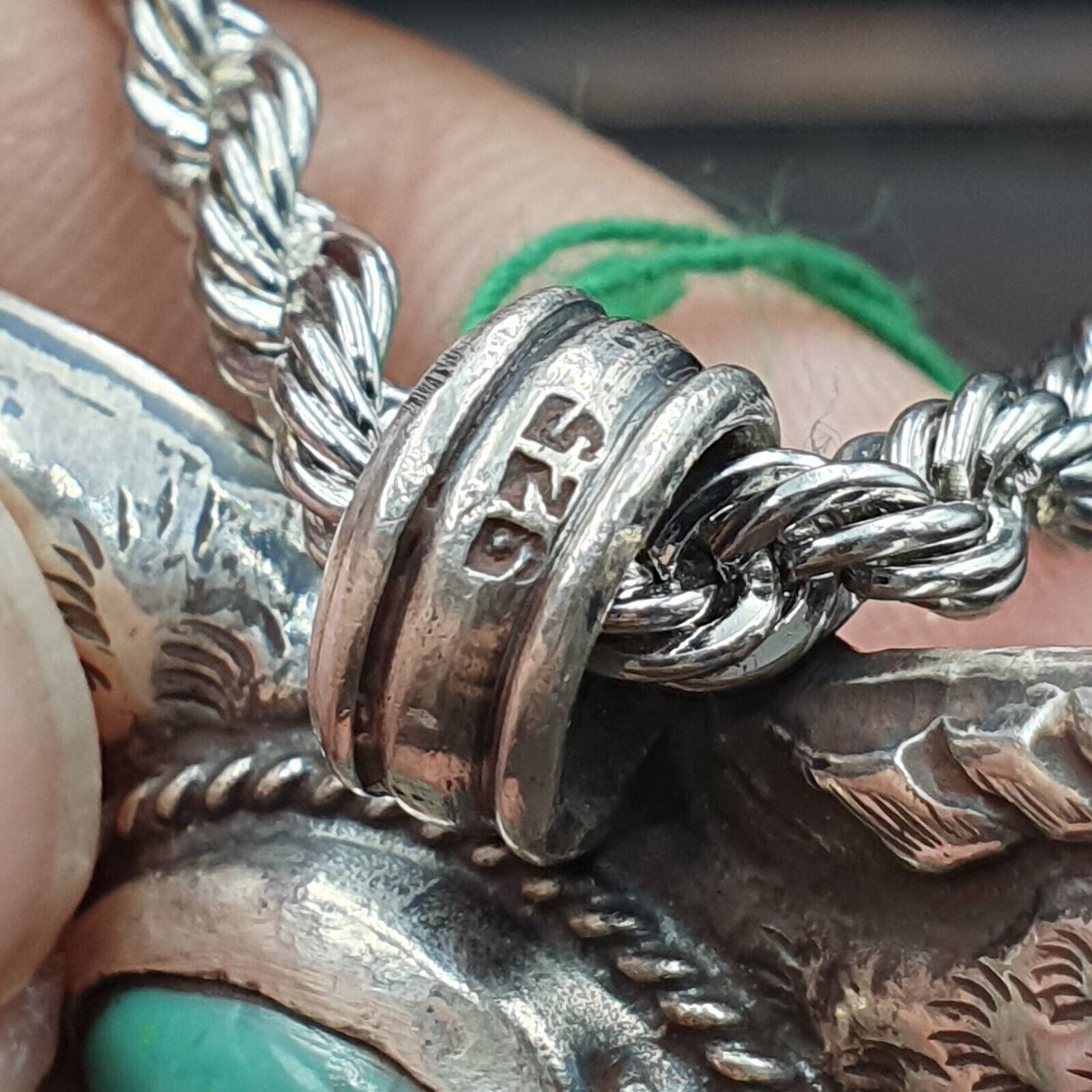 BIG MEN'S VINTAGE Natural Turquois 925 SILVER Horse Shape Pendant Necklace