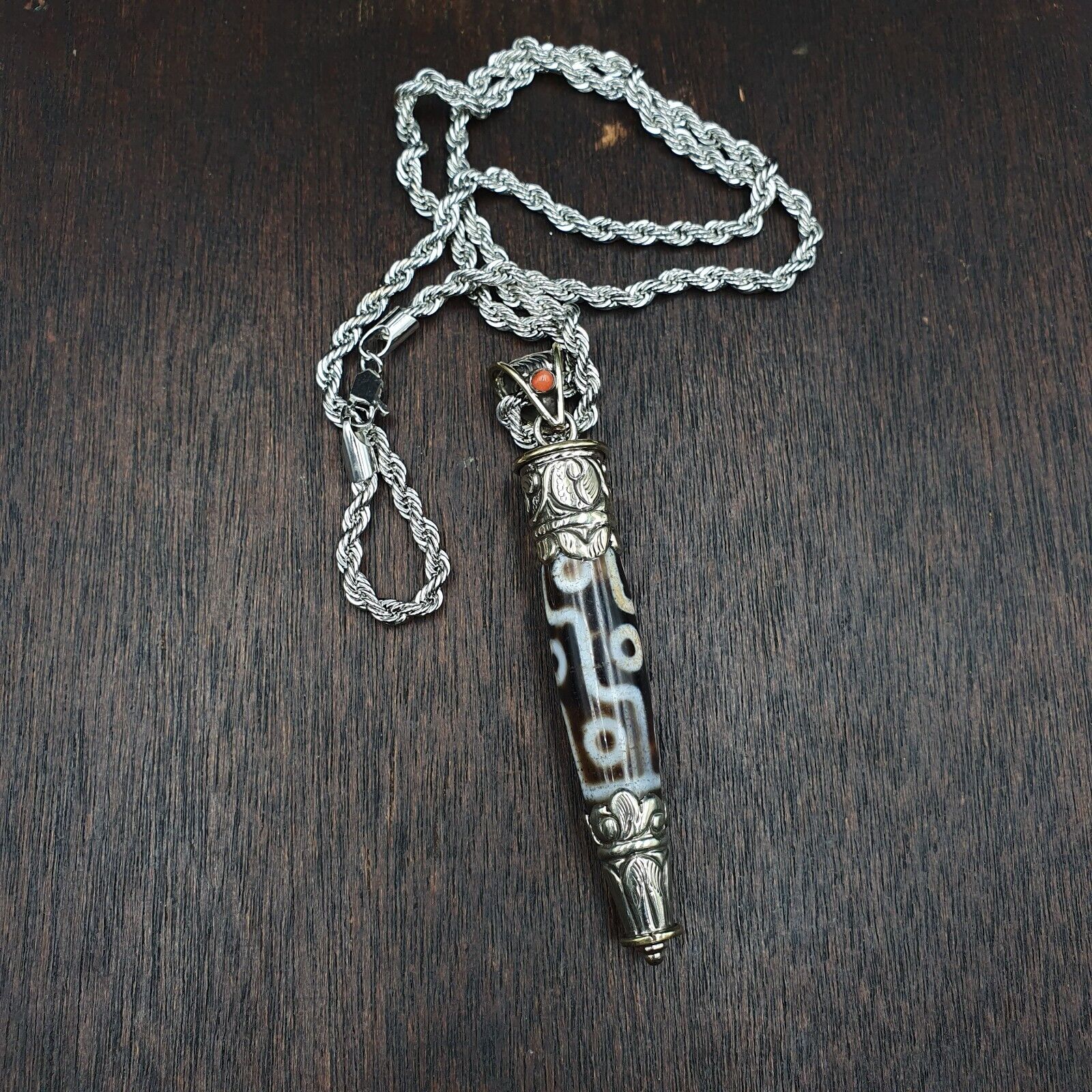 9 falling Eyes Tibetan Silver Nepalese dzi Agate bead pendant Necklace TB-1