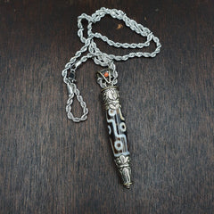 9 falling Eyes Tibetan Silver Nepalese dzi Agate bead pendant Necklace TB-1