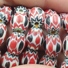 Vintage Venetian African Style Red Glass Chevron Beads Long Strand 10x13mm
