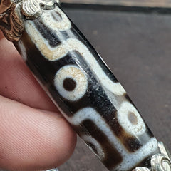 9 falling Eyes Tibetan Silver Nepalese dzi Agate bead pendant Necklace TB-1