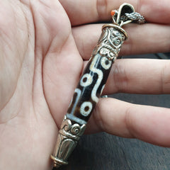 9 falling Eyes Tibetan Silver Nepalese dzi Agate bead pendant Necklace TB-1