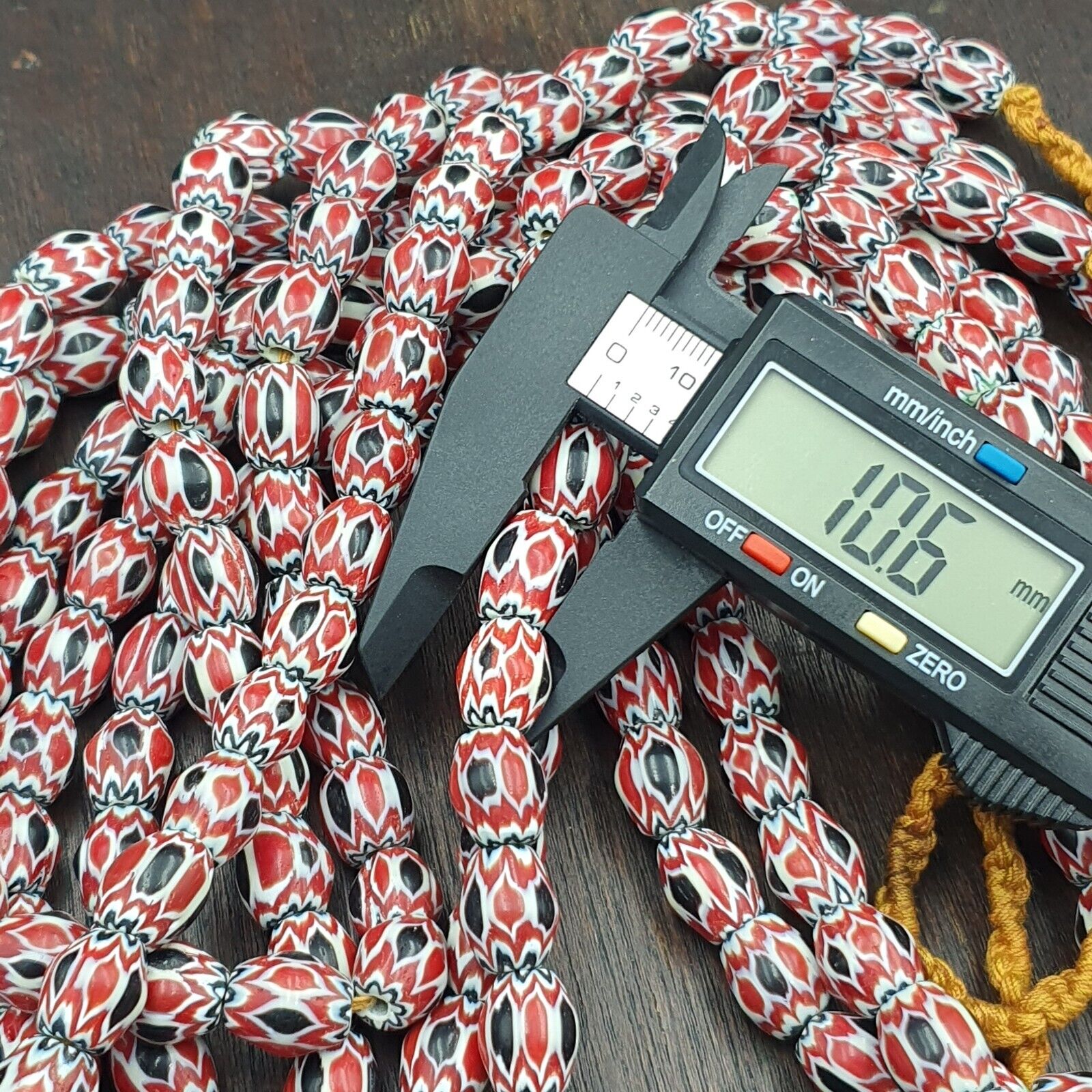 Vintage Venetian African Style Red Glass Chevron Beads Long Strand 10x13mm