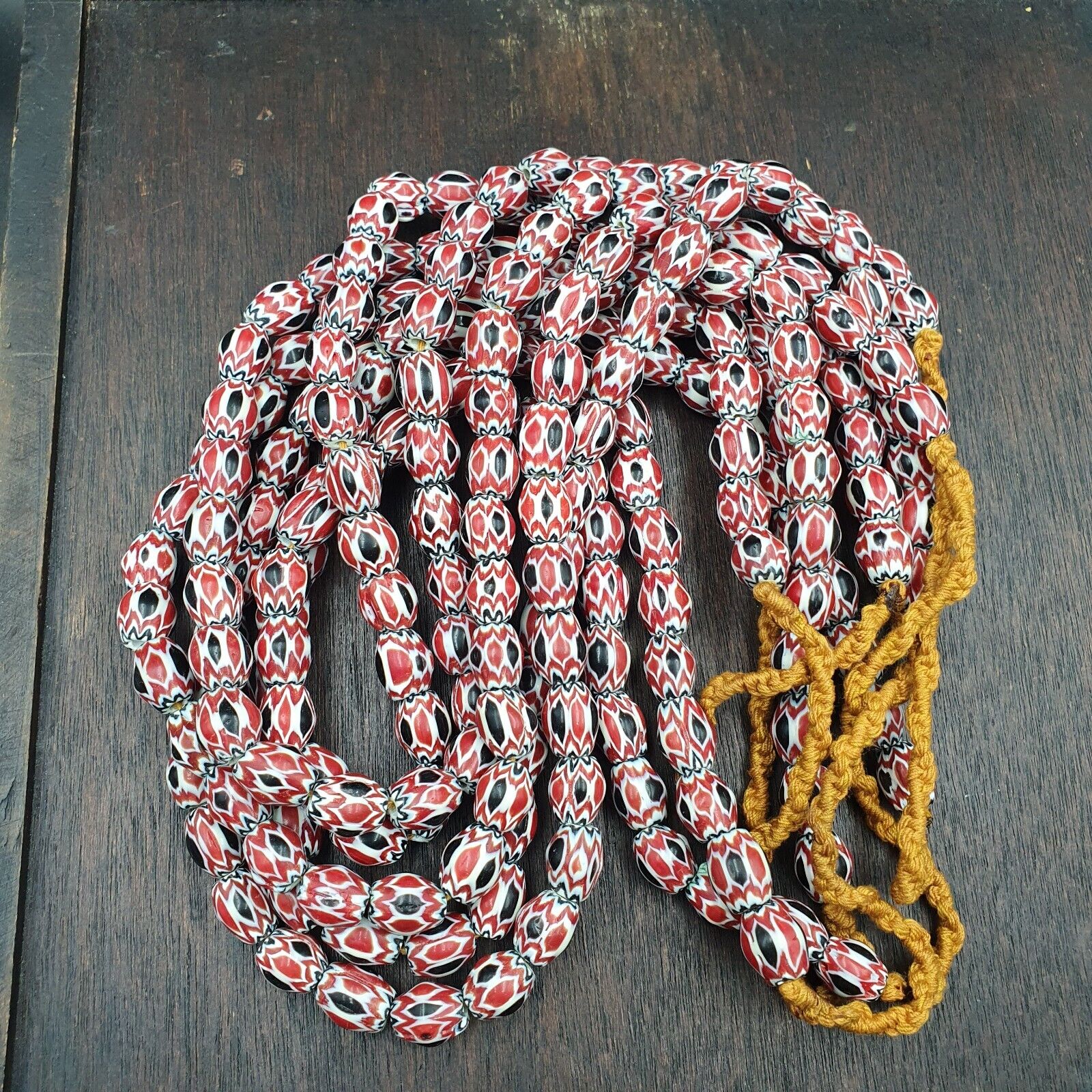 Vintage Venetian African Style Red Glass Chevron Beads Long Strand 10x13mm