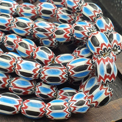 Vintage Venetian African Style Blue Glass Chevron Beads Long Strand 11x13mm