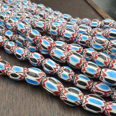 Vintage Venetian African Style Blue Glass Chevron Beads Long Strand 11x13mm