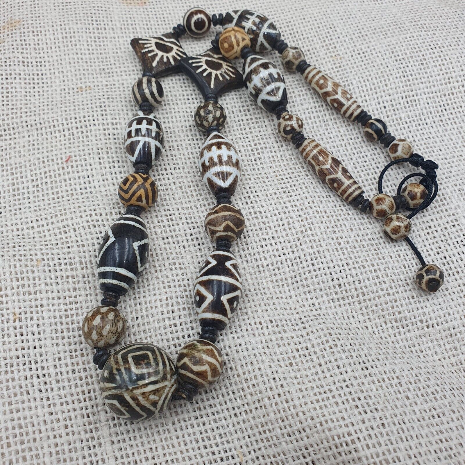 South Asian Burmese Old Pumtek Pyu beads Long necklace rare patterns #1