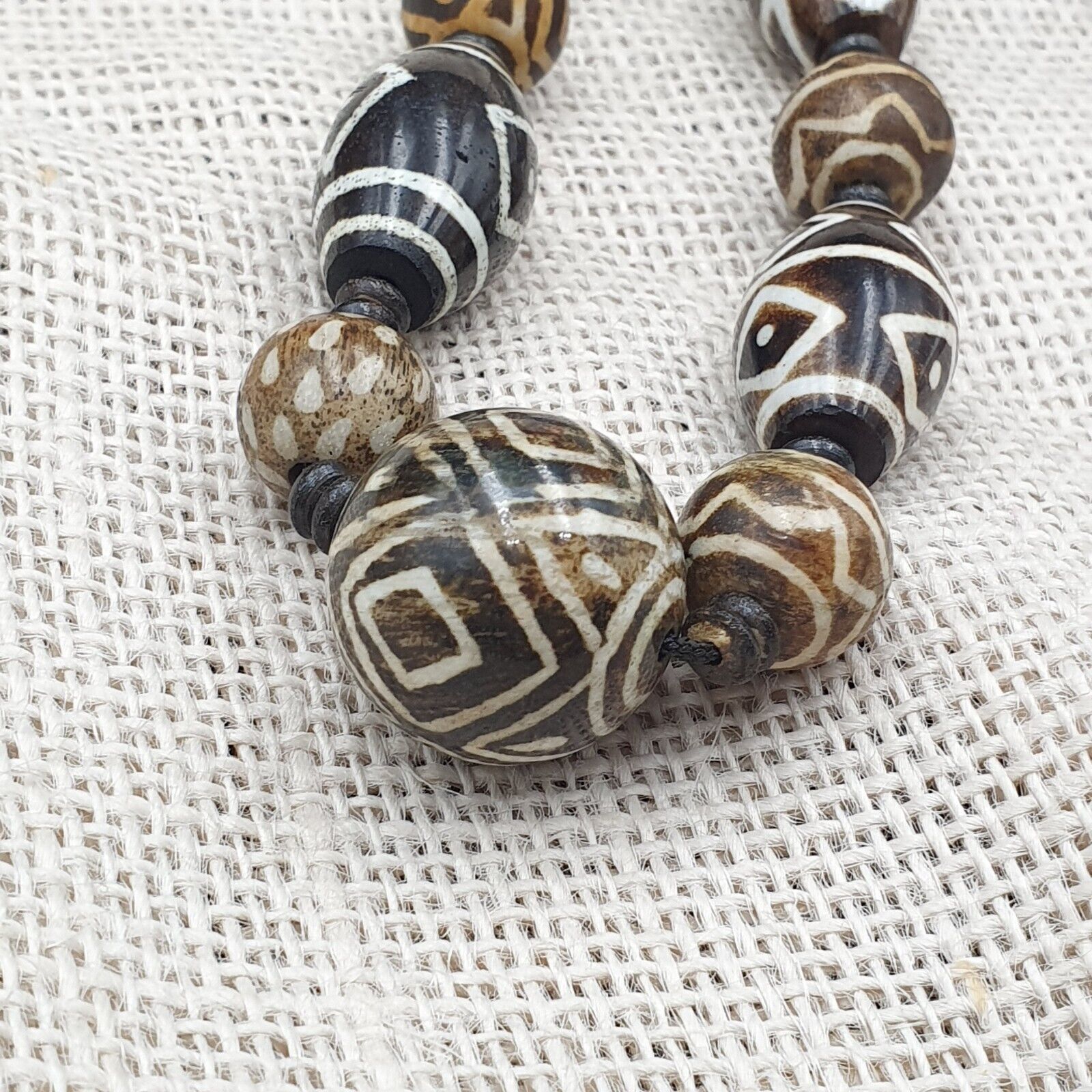 South Asian Burmese Old Pumtek Pyu beads Long necklace rare patterns #1