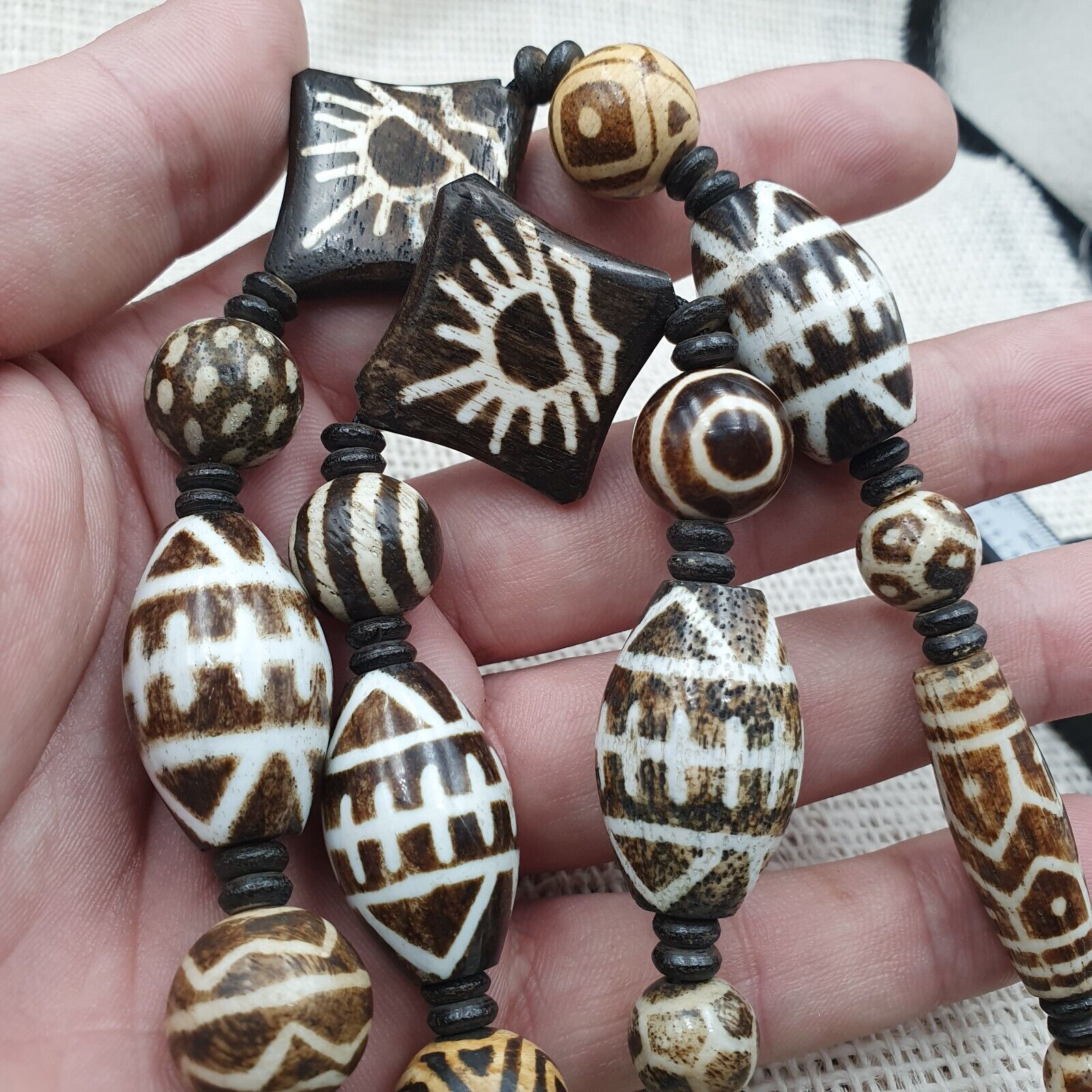South Asian Burmese Old Pumtek Pyu beads Long necklace rare patterns #1