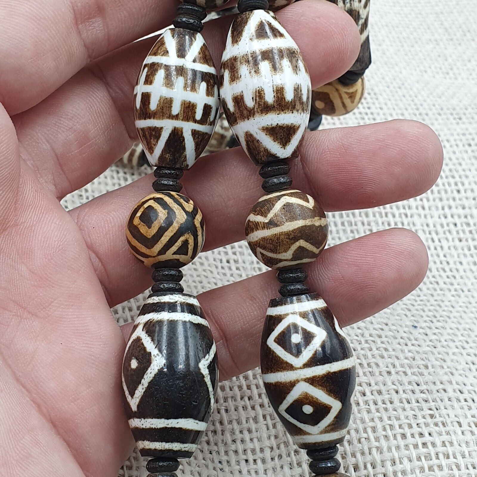 South Asian Burmese Old Pumtek Pyu beads Long necklace rare patterns #1