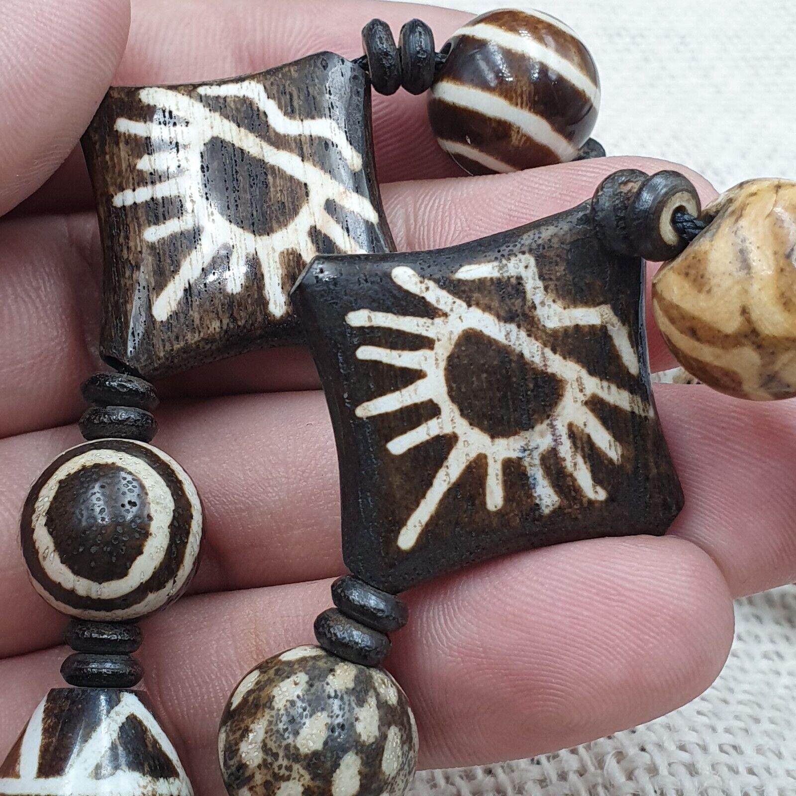 South Asian Burmese Old Pumtek Pyu beads Long necklace rare patterns #1