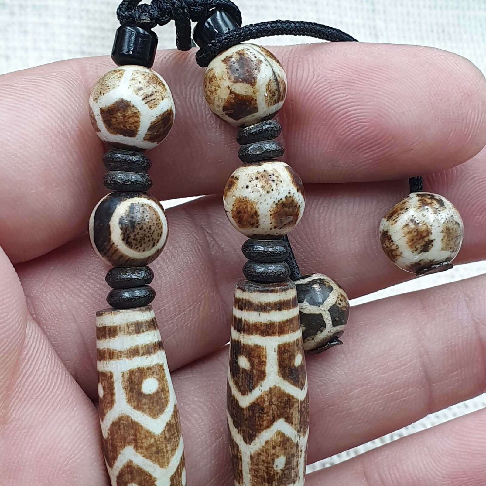 South Asian Burmese Old Pumtek Pyu beads Long necklace rare patterns #1