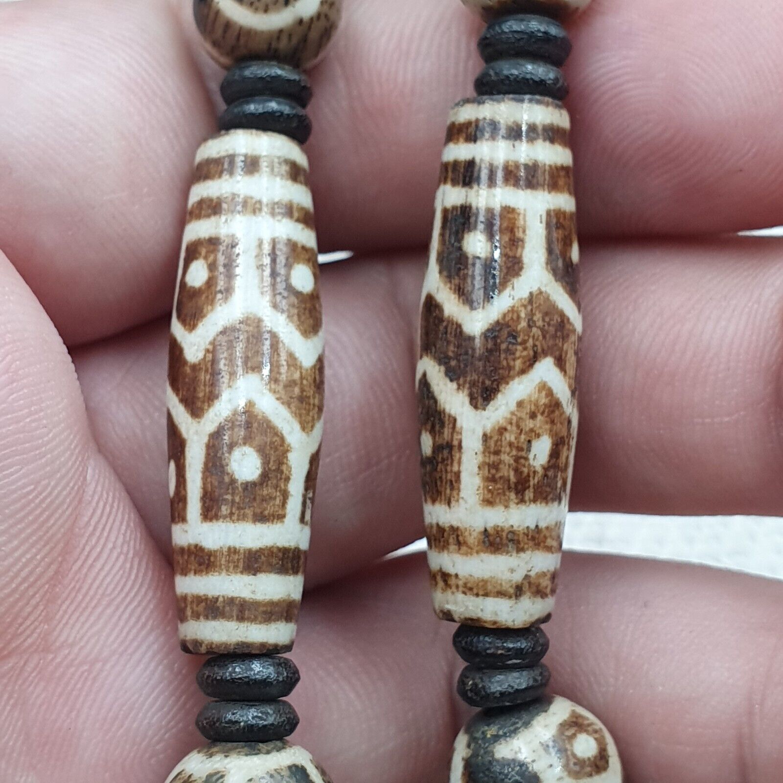 South Asian Burmese Old Pumtek Pyu beads Long necklace rare patterns #1