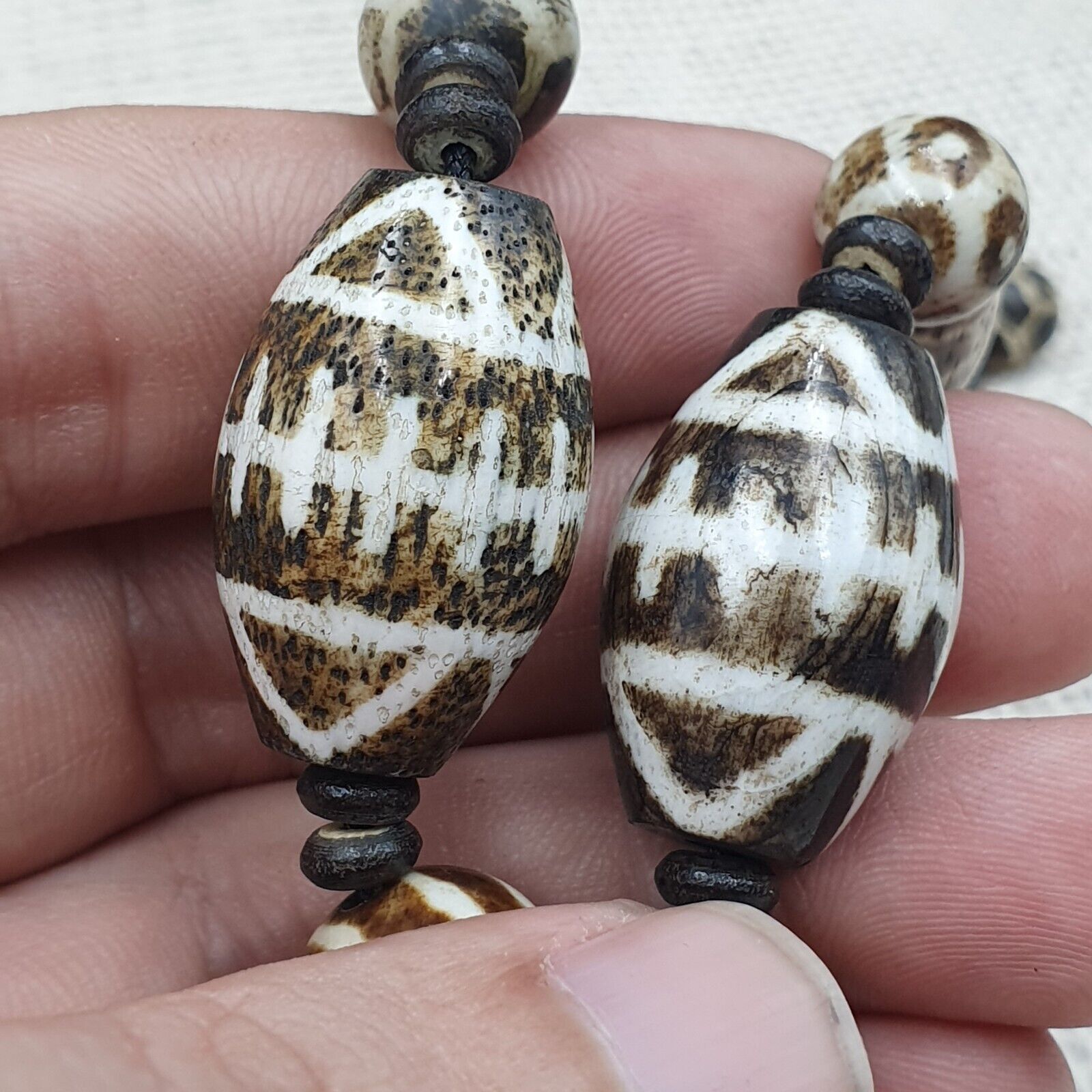 South Asian Burmese Old Pumtek Pyu beads Long necklace rare patterns #1