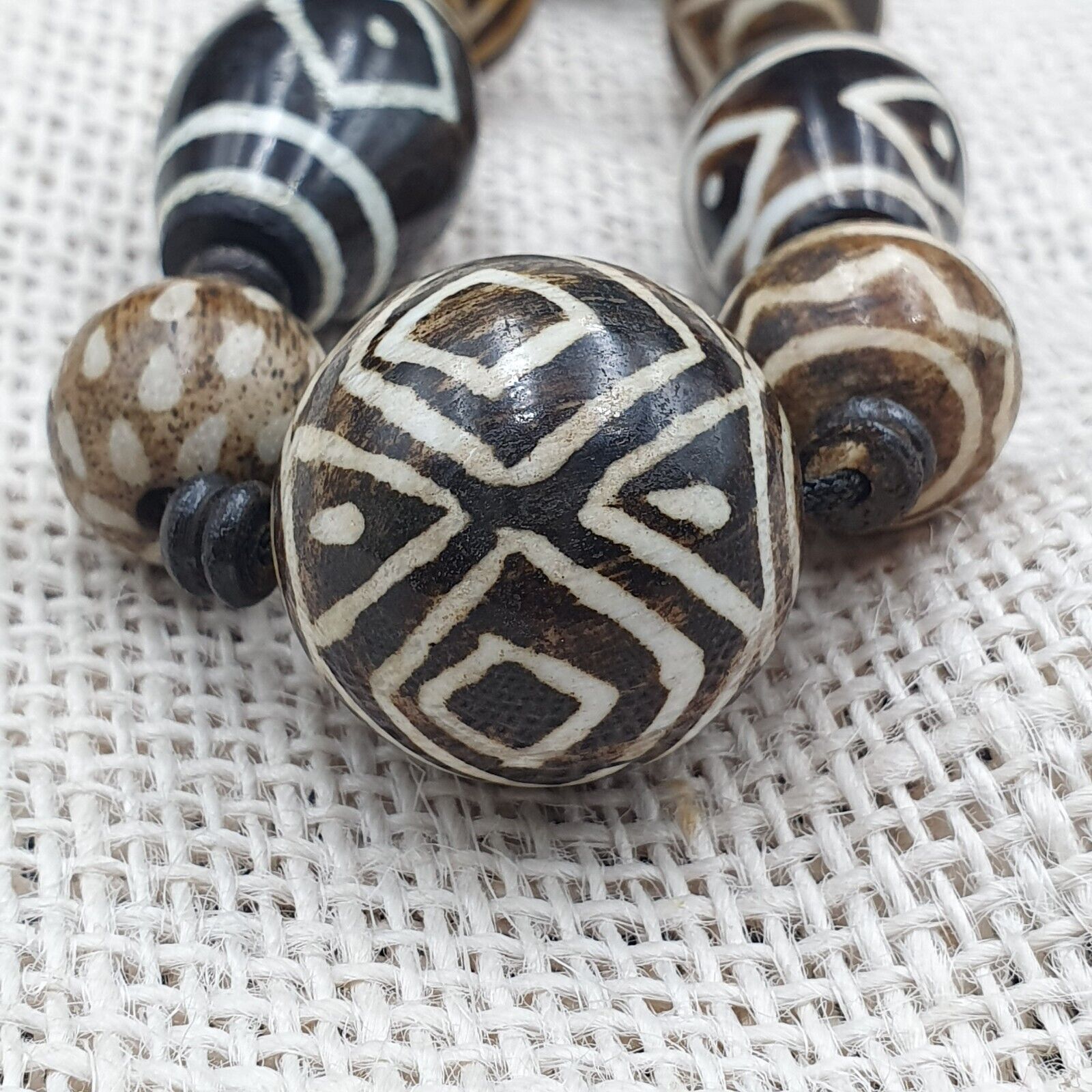 South Asian Burmese Old Pumtek Pyu beads Long necklace rare patterns #1