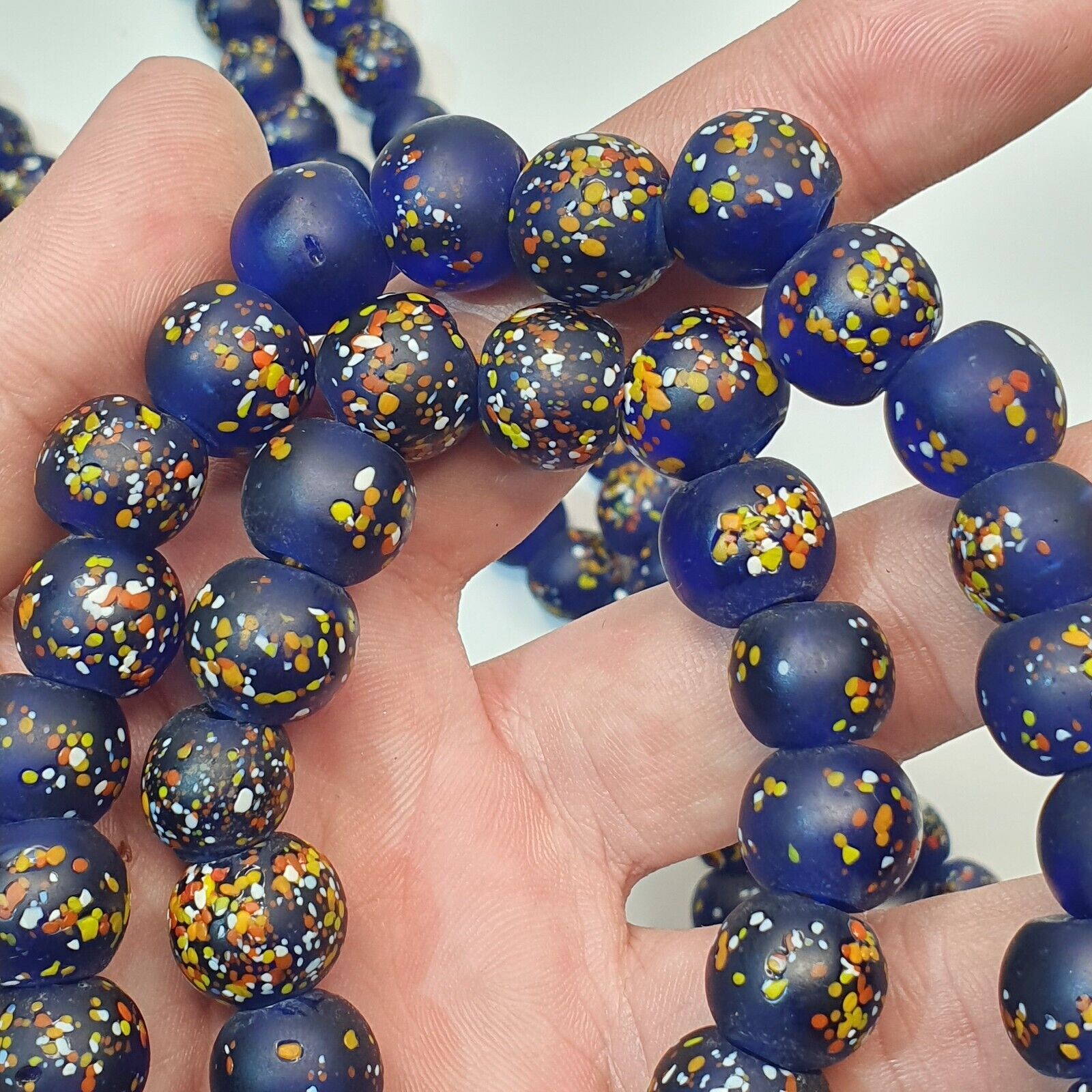 Vintage Trade Cobalt Blue Candy Glass Beads Beaded Necklace CND-B1