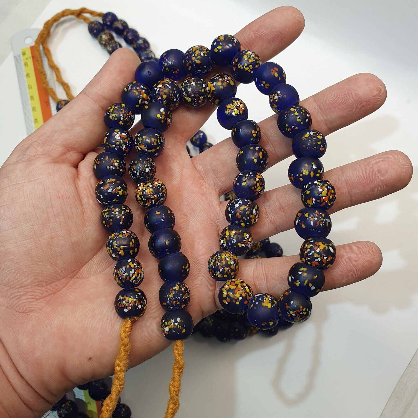 Vintage Trade Cobalt Blue Candy Glass Beads Beaded Necklace CND-B1