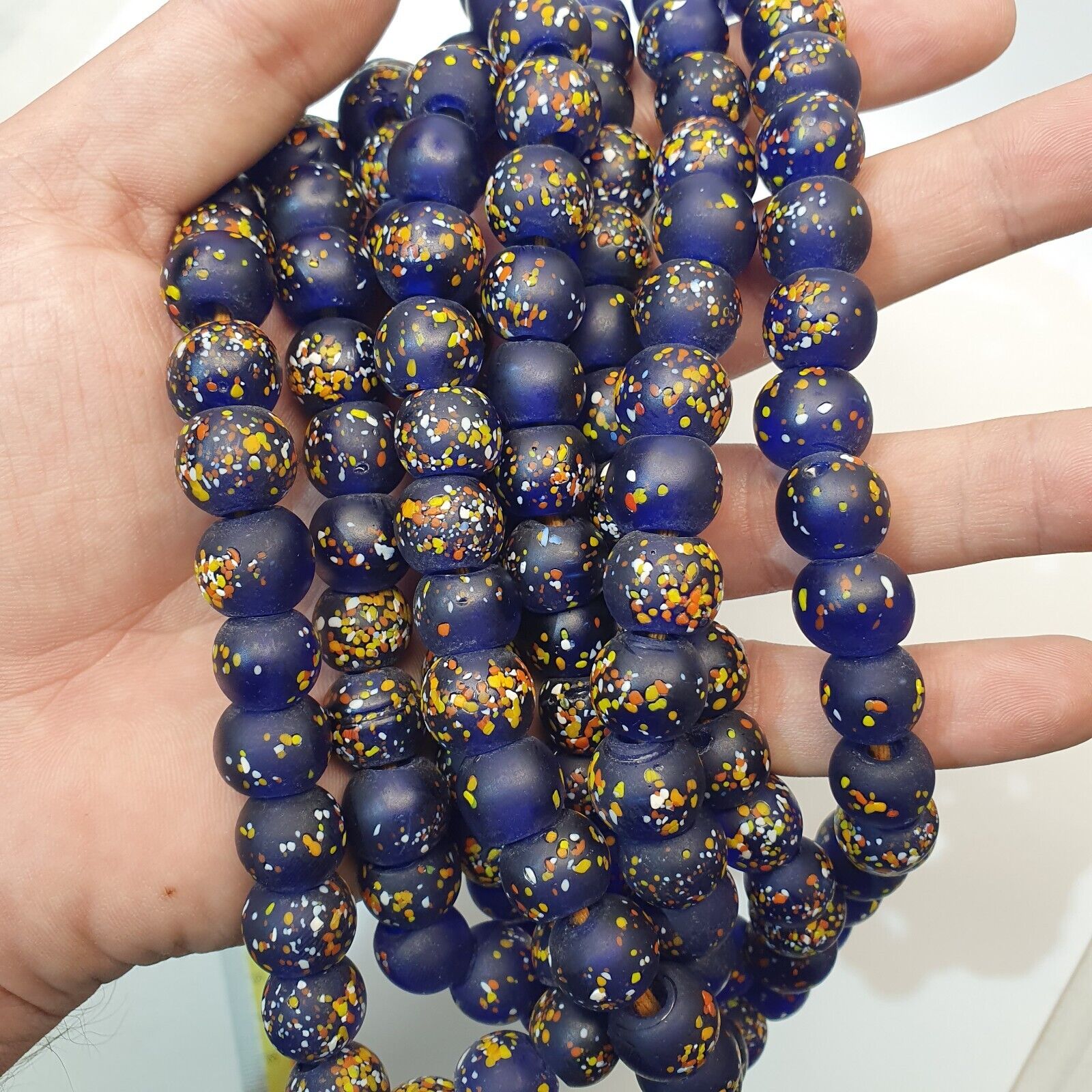 Vintage Trade Cobalt Blue Candy Glass Beads Beaded Necklace CND-B1
