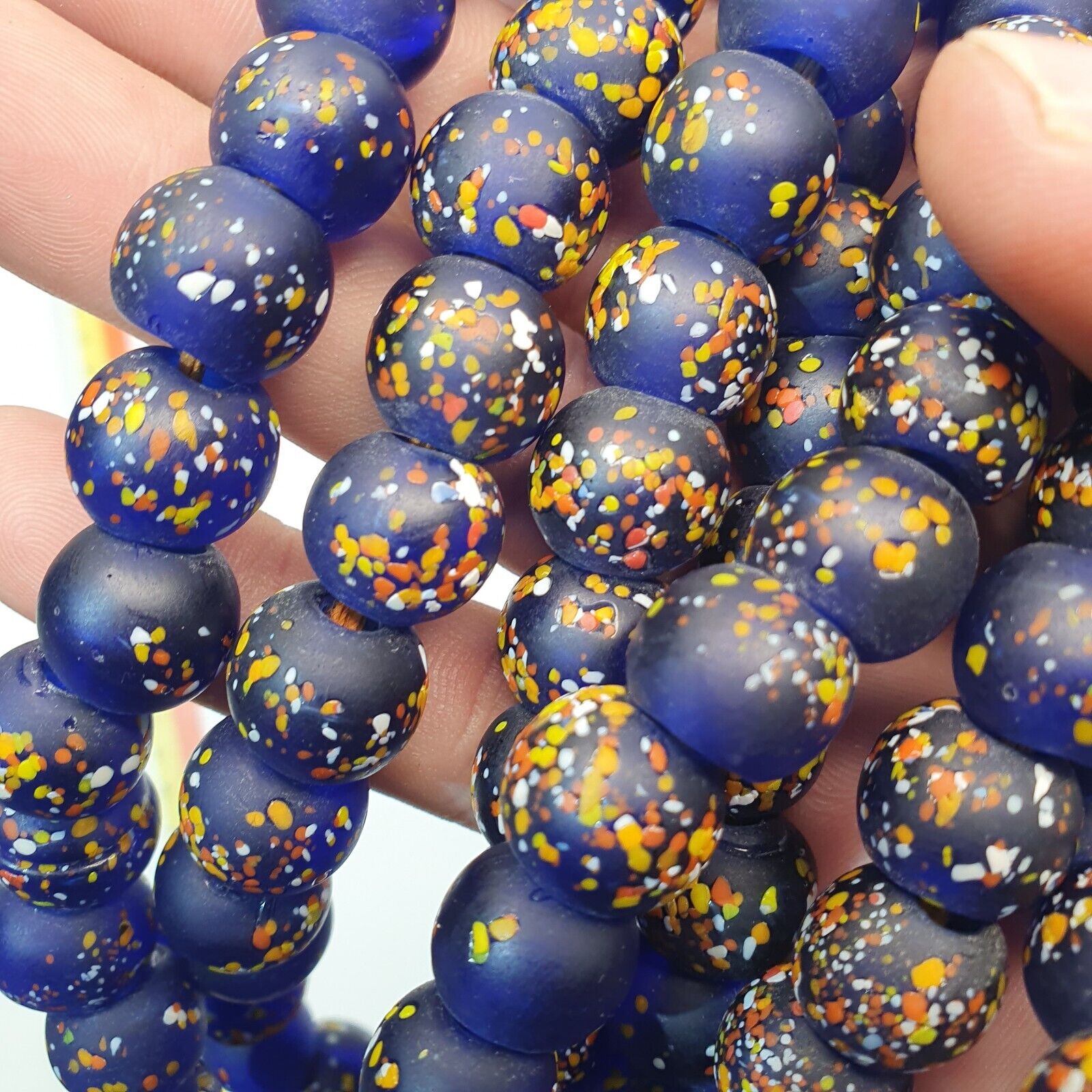 Vintage Trade Cobalt Blue Candy Glass Beads Beaded Necklace CND-B1