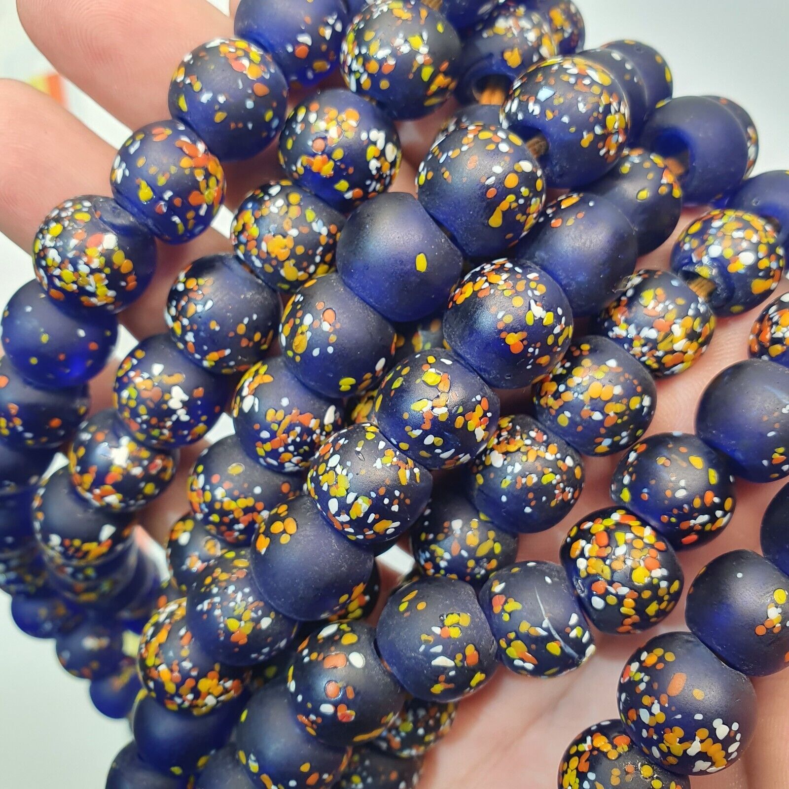 Vintage Trade Cobalt Blue Candy Glass Beads Beaded Necklace CND-B1