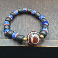 Antique Tibetan Etched Agate Bead with Chevron Beaded Bracelet