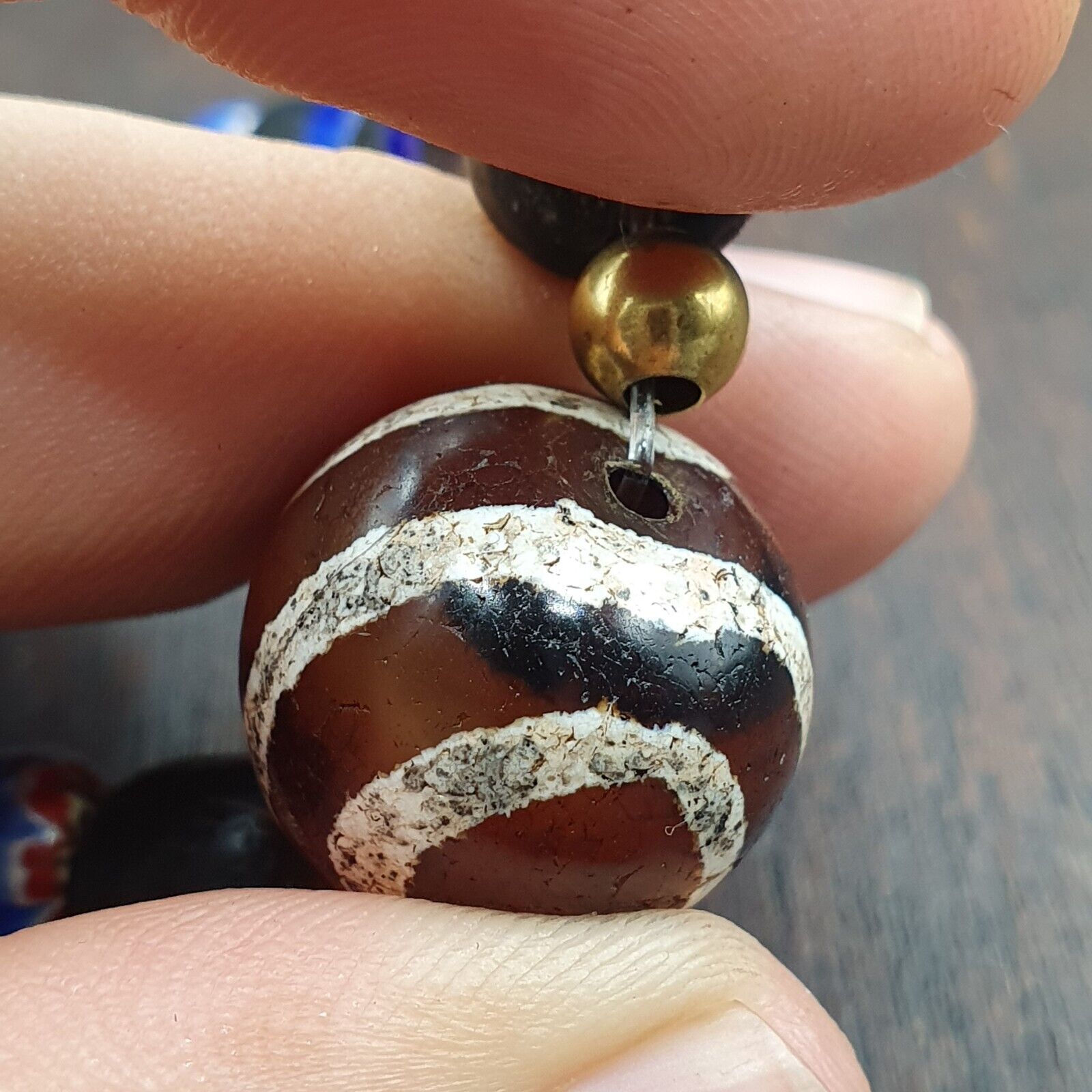 Antique Tibetan Etched Agate Bead with Chevron Beaded Bracelet