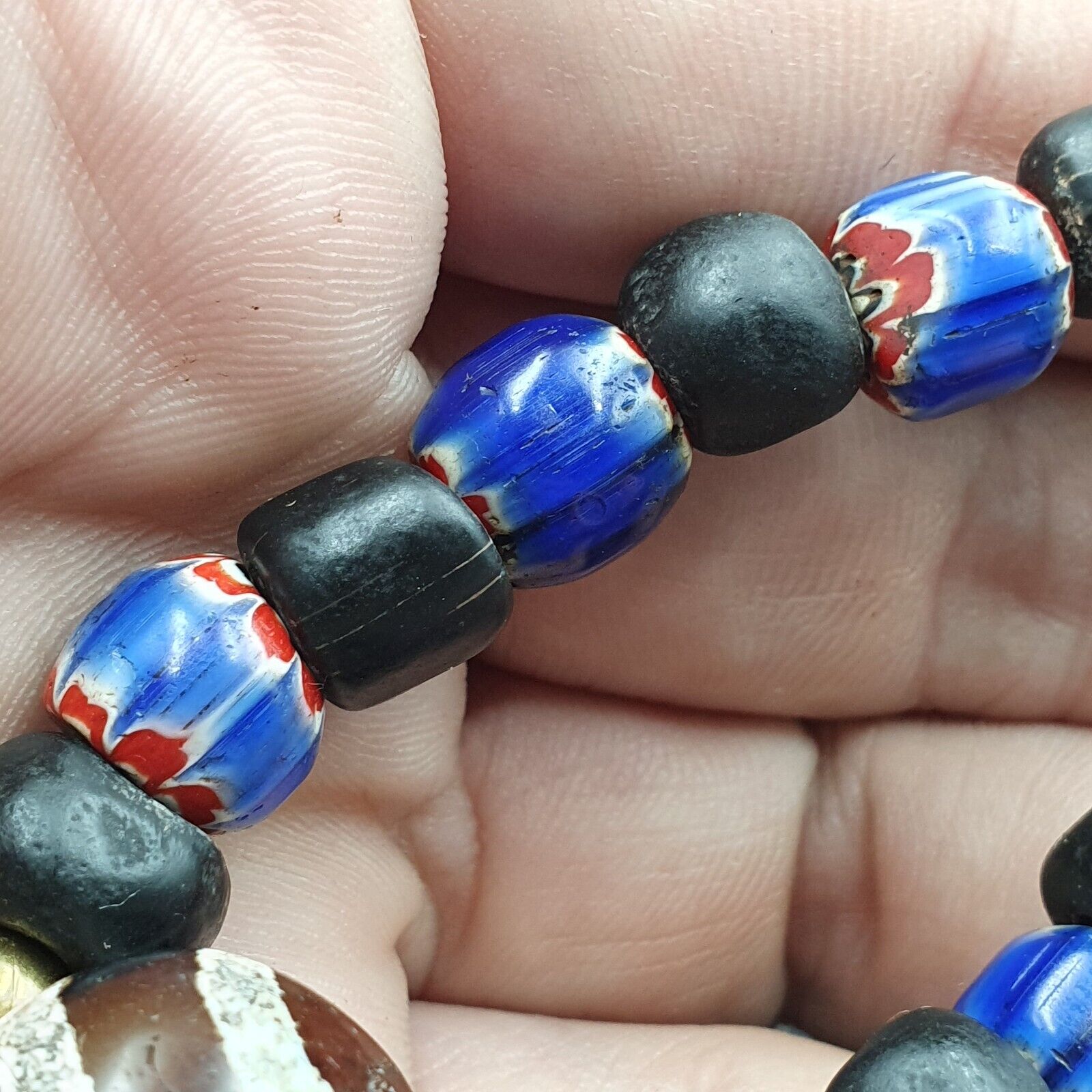 Antique Tibetan Etched Agate Bead with Chevron Beaded Bracelet