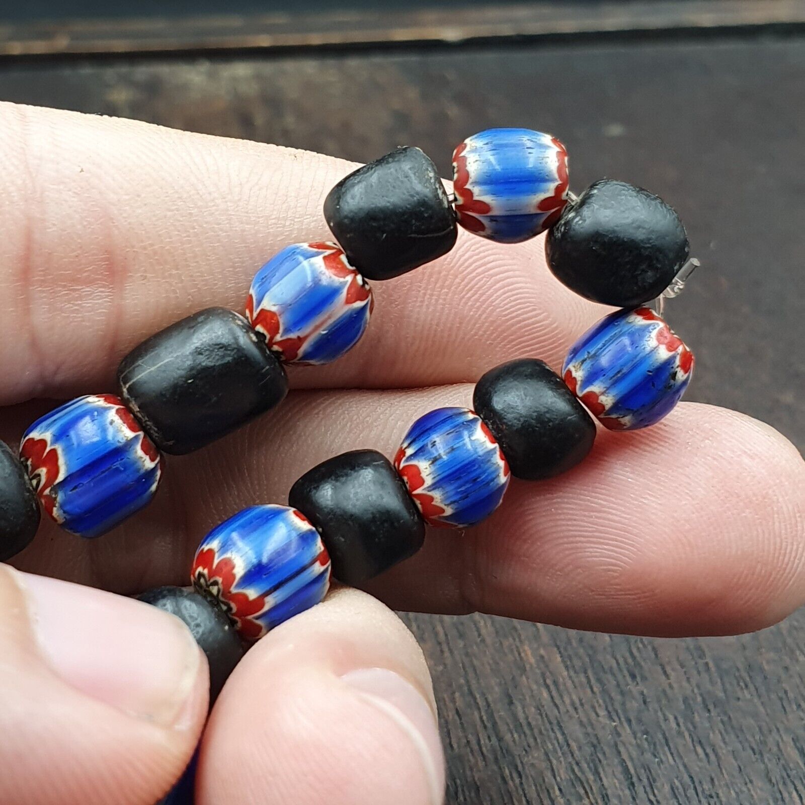 Antique Tibetan Etched Agate Bead with Chevron Beaded Bracelet