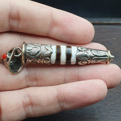 Rare 3 Stripes Tibetan Nepalese Agate bead dzi pendant Necklace TBN-2L