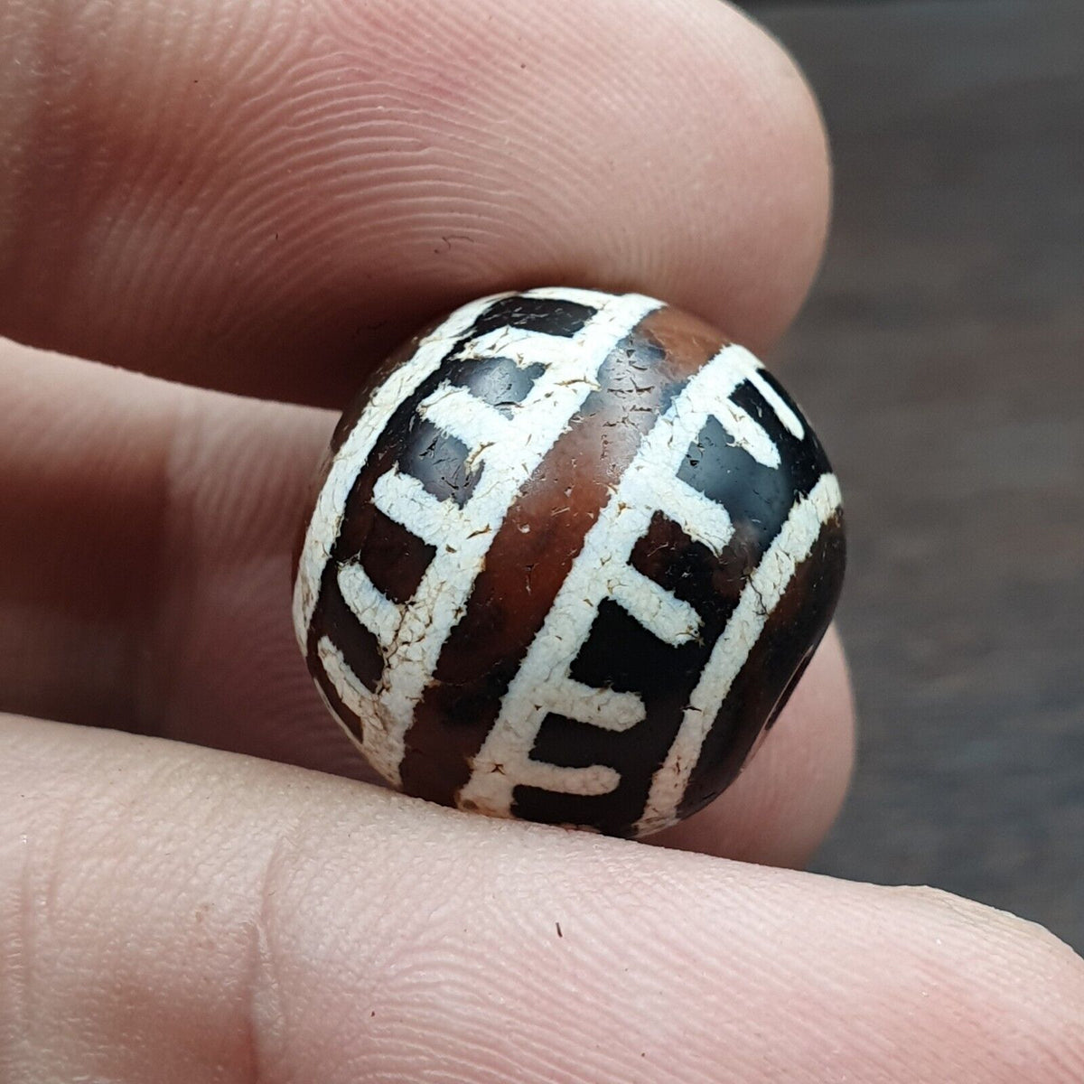 Antique Himalayan Indo Tibetan Etched Agate Bead 17mm ETC-11-3