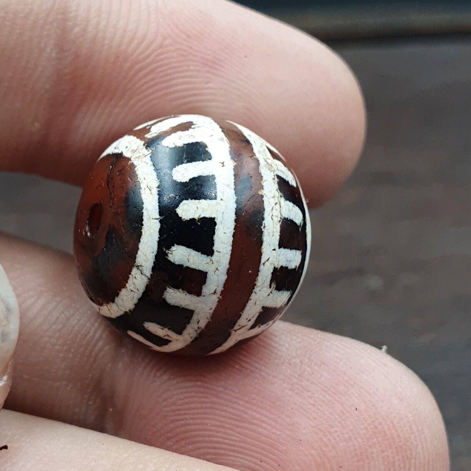 Antique Himalayan Indo Tibetan Etched Agate Bead 17mm ETC-11-3