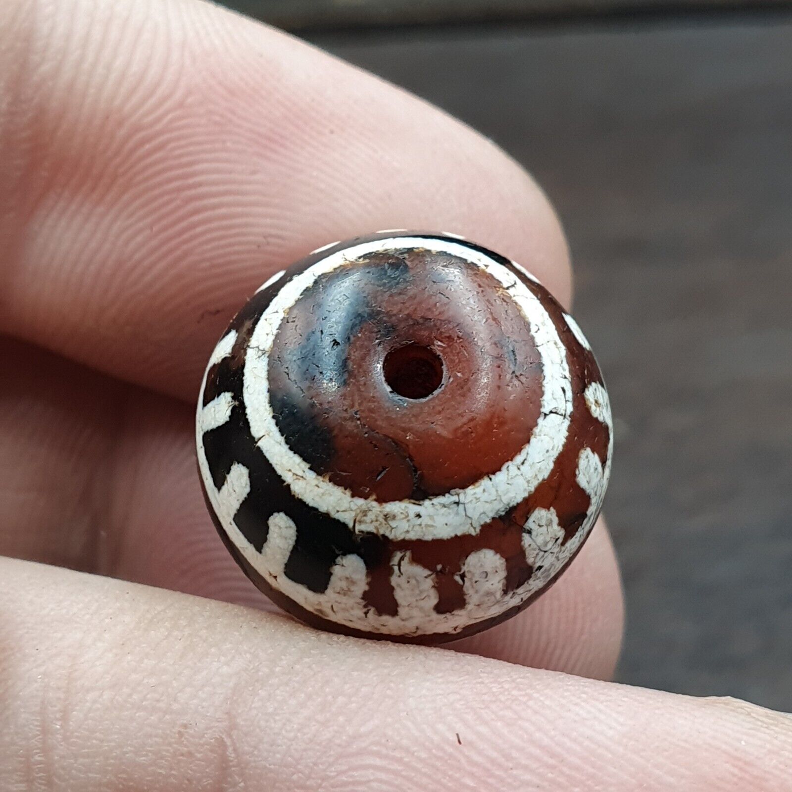 Antique Himalayan Indo Tibetan Etched Agate Bead 17mm ETC-11-3