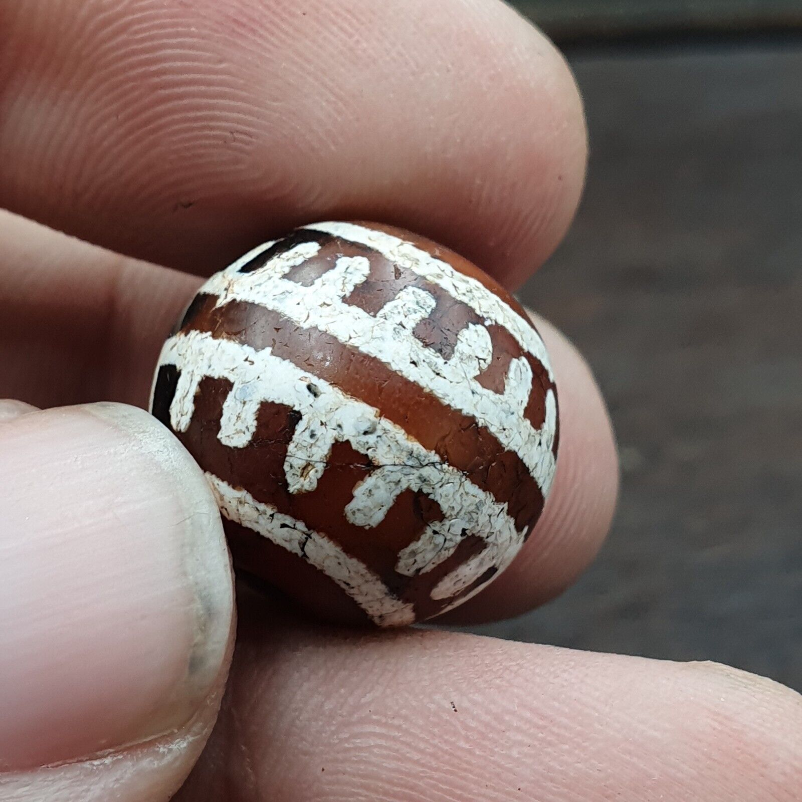 Antique Himalayan Indo Tibetan Etched Agate Bead 17mm ETC-11-3