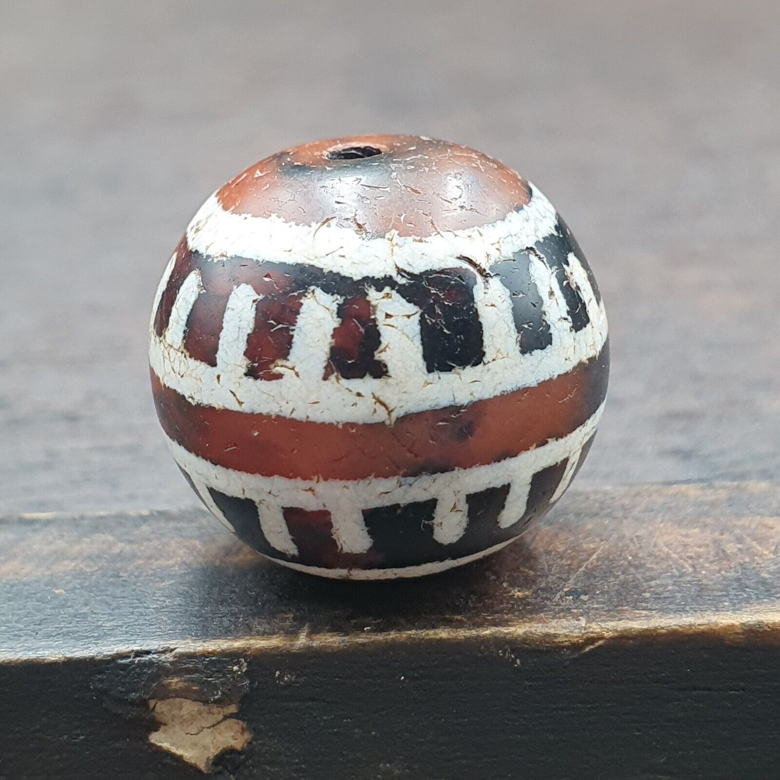 Antique Himalayan Indo Tibetan Etched Agate Bead 17mm ETC-11-3