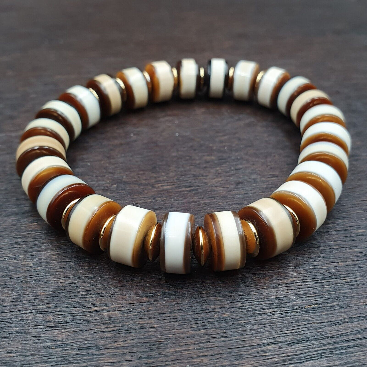 Antique Old Dzi Yemeni Banded Agate Beads Bracelet
