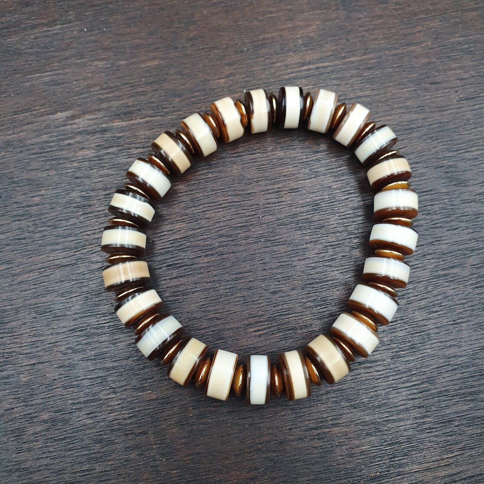 Antique Old Dzi Yemeni Banded Agate Beads Bracelet