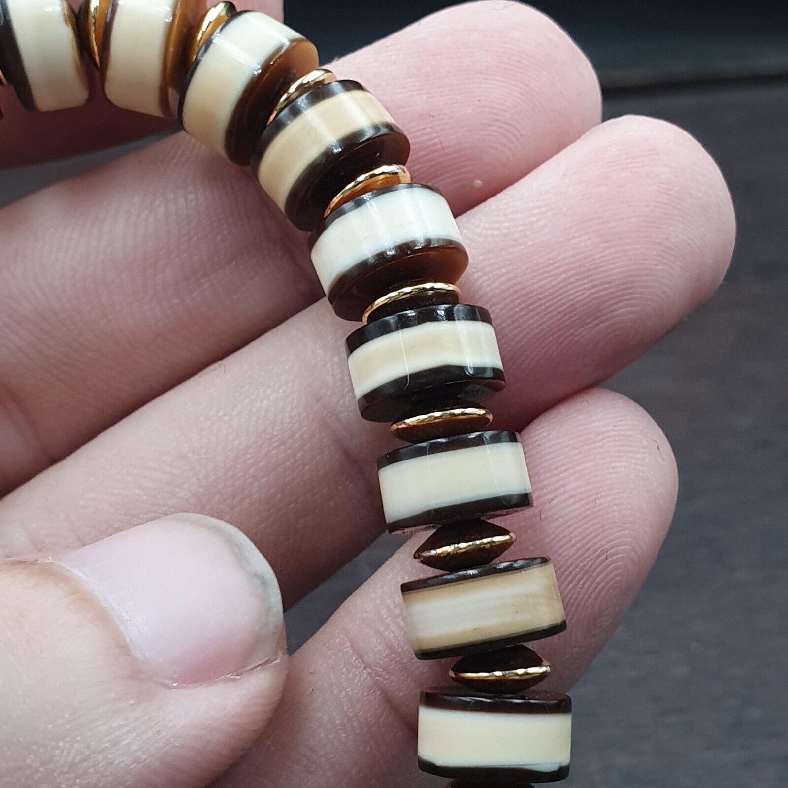 Antique Old Dzi Yemeni Banded Agate Beads Bracelet
