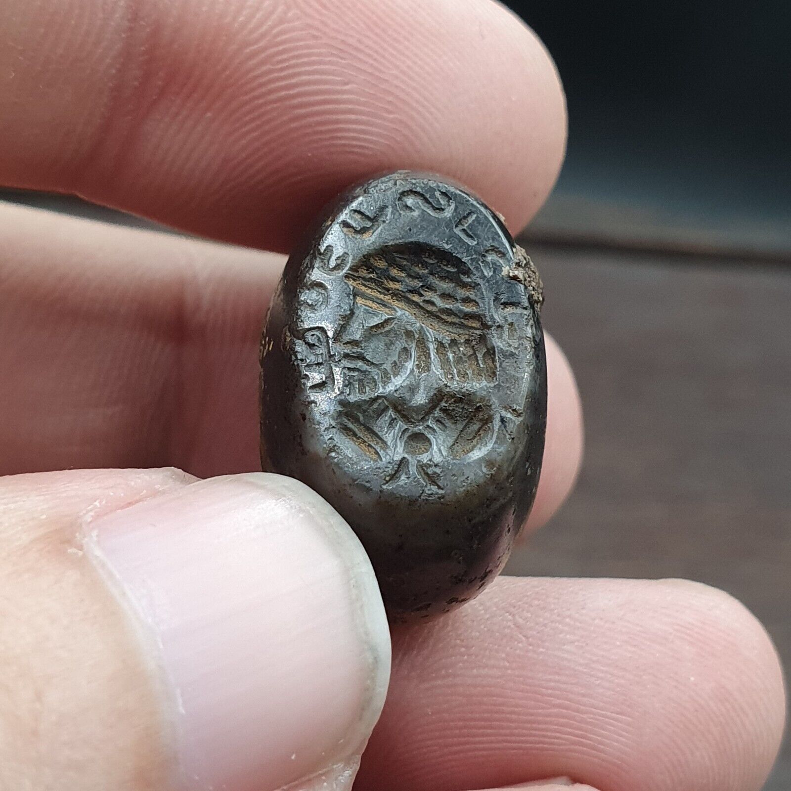 Unidentified King Face Ancient Agate Stamp Seal Very rare Bead.