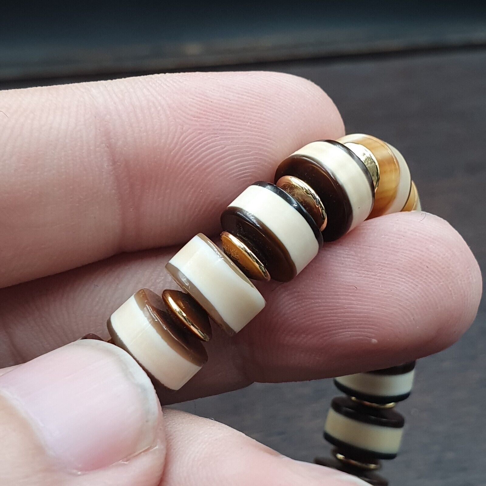 Antique Old Dzi Yemeni Banded Agate Beads Bracelet