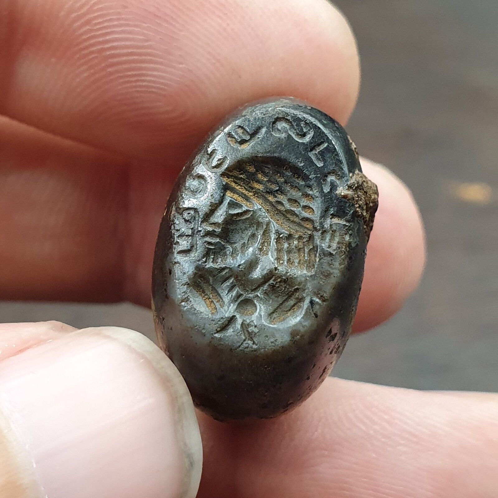 Unidentified King Face Ancient Agate Stamp Seal Very rare Bead.